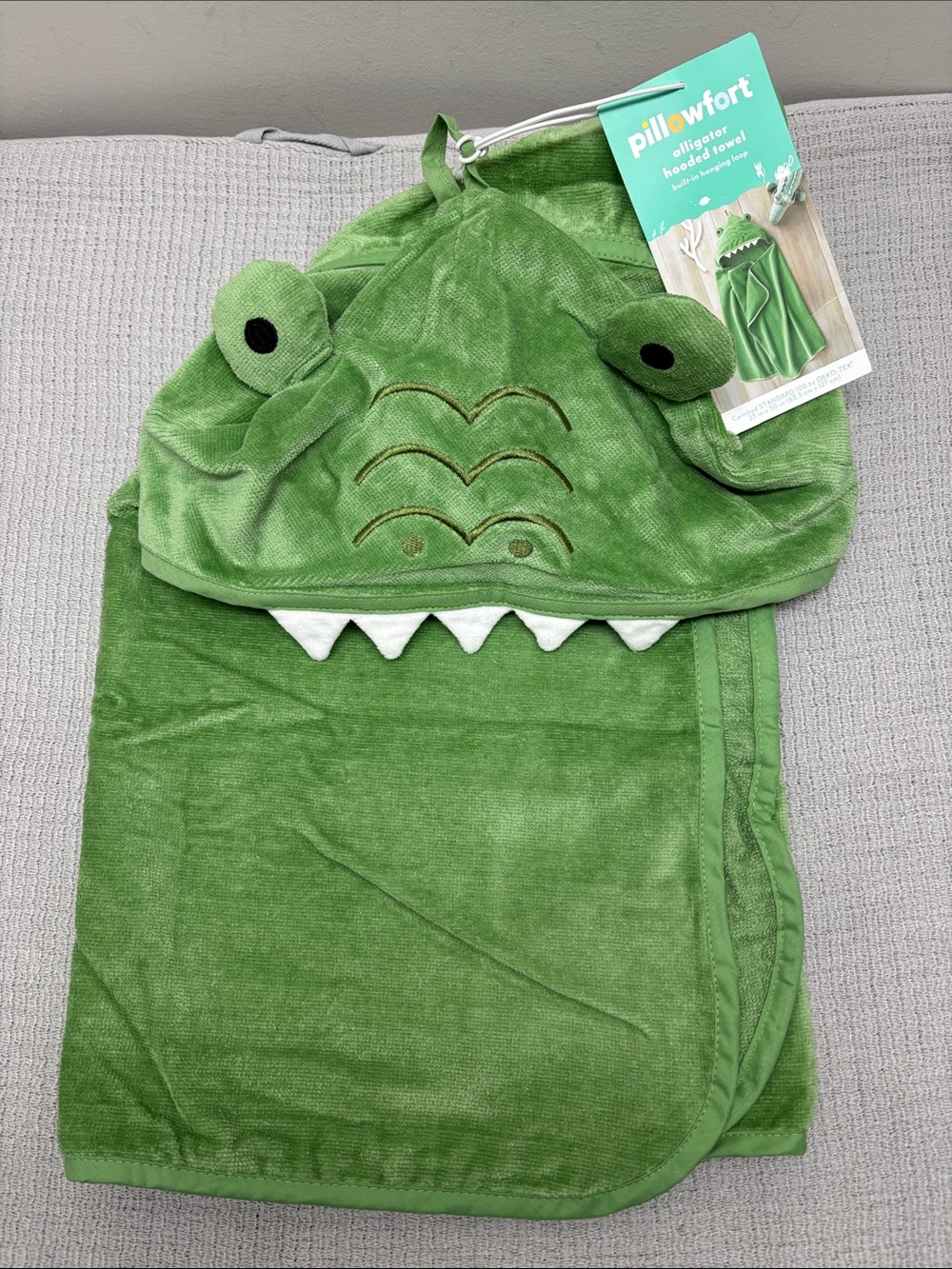 Pillowfort Alligator Kid Hooded Towel 25"x50" Cotton Velour NEW Lightweight